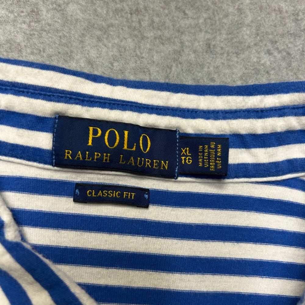 Polo Ralph Lauren Polo Shirt Mens‎ XL Blue White Cotton Striped Classic Fit - Picture 6 of 7